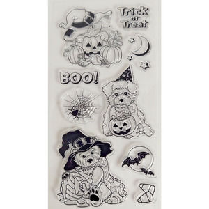 Halloween Silicone Clear Stamps for DIY Scrapbooking Dogs Pumpkins Bat Boo Trick